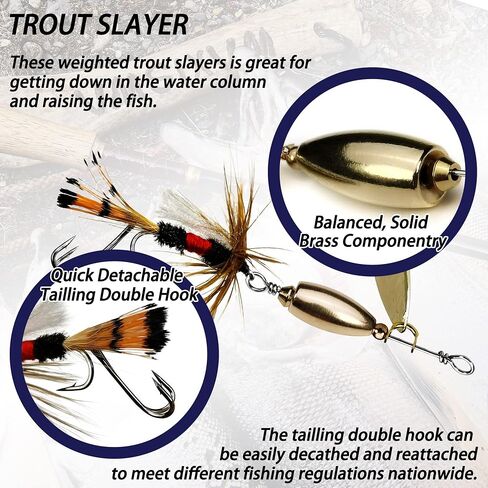 Trout Spinner Baits Fishing Lures, Hand-Tied, Brass Parts | Hottest Spinner-Fly Combo, Dual Sharp Hook, Flash Vibration, Deadly Attraction, Storage Box Include, Fishing Gift for men in Kuwait