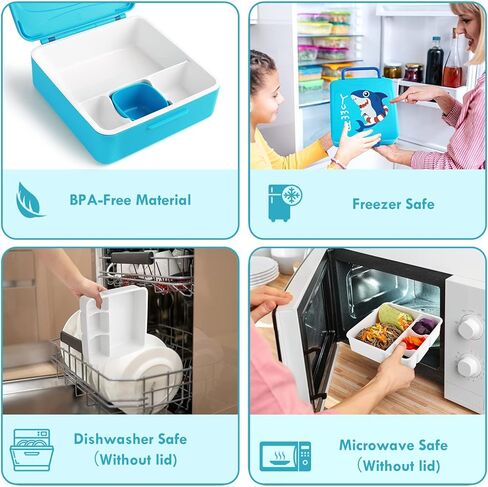 صندوق غداء ليهو كاسل بينتو للأطفال مع 4 حجرات، حاويات غداء سعة 1300 مل مع وعاء صلصة وملعقة وشوكة، متينة ومضادة للتسرب، وخالية من البيسفينول A ومواد آمنة للطعام (وردي ساطع) in Kuwait