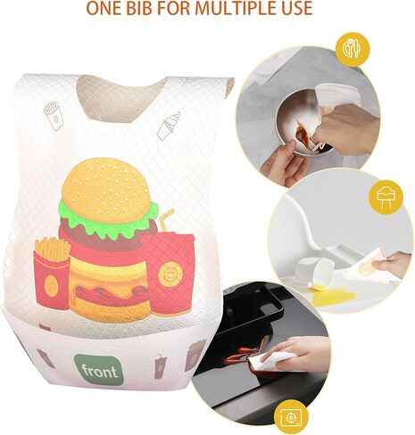 SUPEI FEIKY 50 PCS Disposable Bibs, Baby Bibs for Girls and Boys, Travel Bibs with Individual Package, Large Pocket, Waterproof and Adjustable in Kuwait