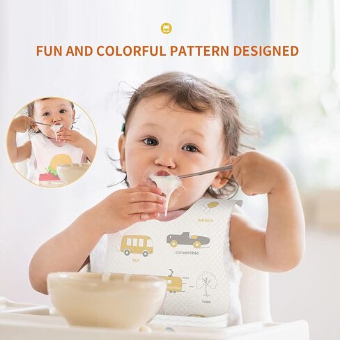 SUPEI FEIKY 50 PCS Disposable Bibs, Baby Bibs for Girls and Boys, Travel Bibs with Individual Package, Large Pocket, Waterproof and Adjustable in Kuwait