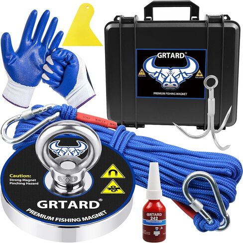 Grtard Neodymium Magnet Fishing Kit, 700lbs Double Side Fishing Magnet Heavy Duty Rare Earth Magnet with Countersunk Hole Eyebolt for Retrieving Items in River, Lake, Beach, Lawn - 2.36inch Diameter in Saudi Arabia