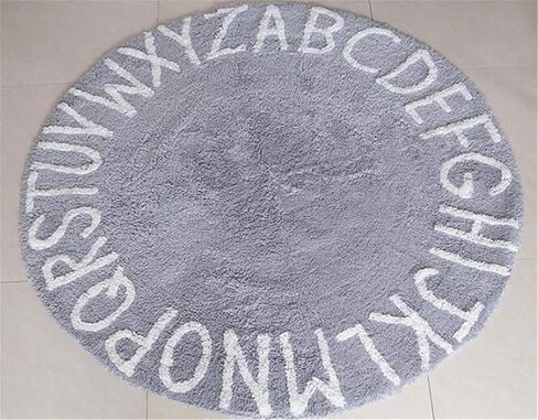 ABC Nursery Rugs Round Kids Rug Circle Alphabet Rug Kids Play Mat for Infants Boys Girls Soft Cotton Carpet Educational Area Rug 47inch (Gray) in Kuwait