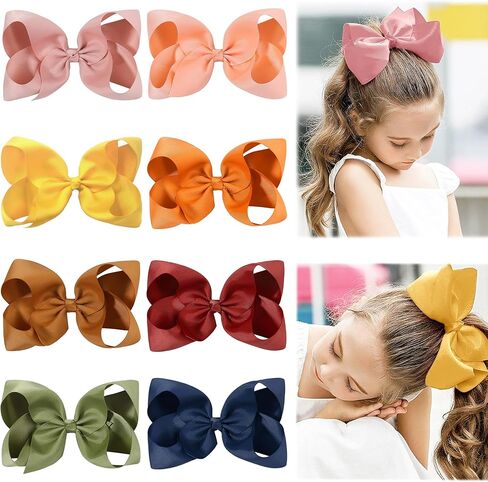 Ayesha Big Hair Bows for Girls 6inch Grosgrain Ribbon Bows Barrettes School Bow Hair Clips Hair Accessories for Toddlers Girls 8 colors in Kuwait