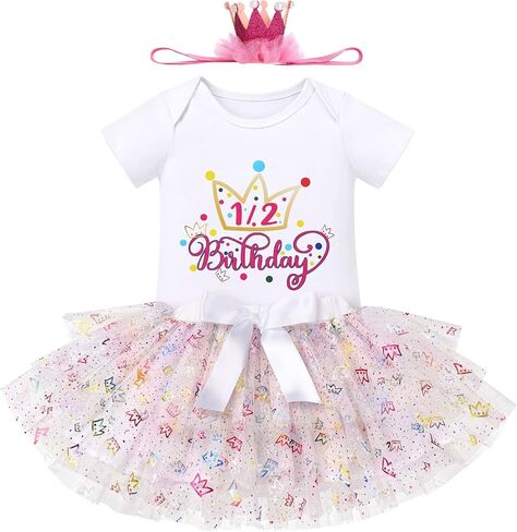 IBTOM CASTLE Baby Girls 1/2 Birthday Cake Smash Outfit Princess Romper +Tutu Skirts +Crown Newborn Photography Clothes Set in Saudi Arabia