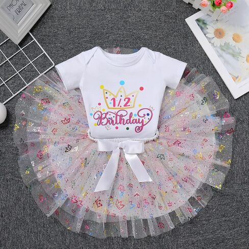 IBTOM CASTLE Baby Girls 1/2 Birthday Cake Smash Outfit Princess Romper +Tutu Skirts +Crown Newborn Photography Clothes Set in Saudi Arabia