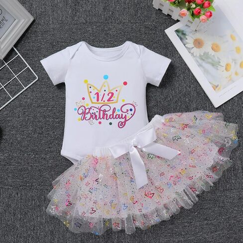 IBTOM CASTLE Baby Girls 1/2 Birthday Cake Smash Outfit Princess Romper +Tutu Skirts +Crown Newborn Photography Clothes Set in Saudi Arabia