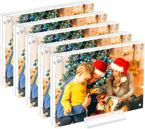 Acrylic 5X7 Clear Acrylic Picture Frames, Magnetic Picture Frames with Gift Box Package, Double Sided Acrylic Photo Frames Stand in Desk or Table, Pack of 2（Bonus Microfiber Cloth + 2 Pack Stand) in Kuwait