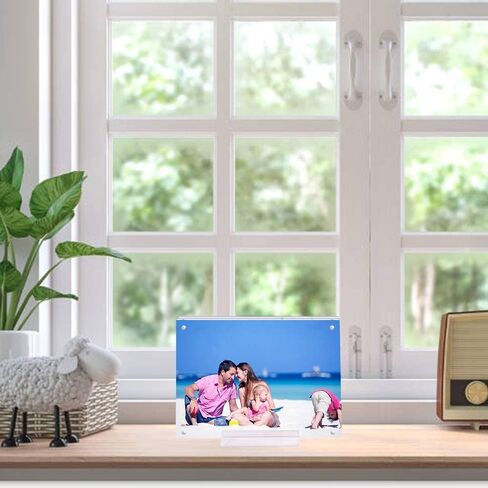 Acrylic 5X7 Clear Acrylic Picture Frames, Magnetic Picture Frames with Gift Box Package, Double Sided Acrylic Photo Frames Stand in Desk or Table, Pack of 2（Bonus Microfiber Cloth + 2 Pack Stand) in Kuwait