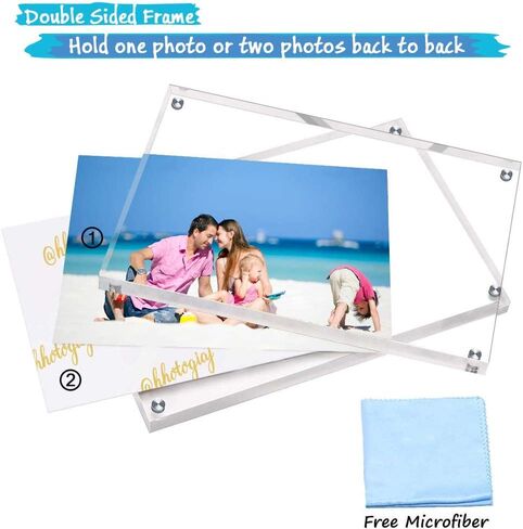Acrylic 5X7 Clear Acrylic Picture Frames, Magnetic Picture Frames with Gift Box Package, Double Sided Acrylic Photo Frames Stand in Desk or Table, Pack of 2（Bonus Microfiber Cloth + 2 Pack Stand) in Kuwait
