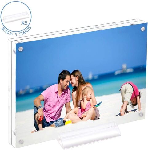 Acrylic 5X7 Clear Acrylic Picture Frames, Magnetic Picture Frames with Gift Box Package, Double Sided Acrylic Photo Frames Stand in Desk or Table, Pack of 2（Bonus Microfiber Cloth + 2 Pack Stand) in Kuwait