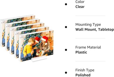 Acrylic 5X7 Clear Acrylic Picture Frames, Magnetic Picture Frames with Gift Box Package, Double Sided Acrylic Photo Frames Stand in Desk or Table, Pack of 2（Bonus Microfiber Cloth + 2 Pack Stand) in Kuwait