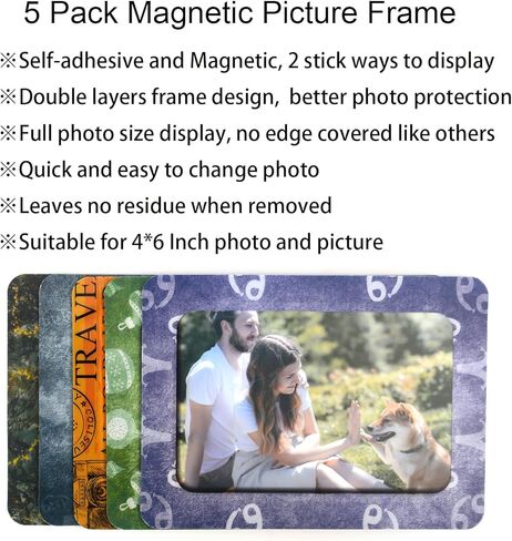 إطارات صور مغناطيسية للثلاجة 4×6، إطار مغناطيسي للصور للثلاجة/الخزانة/المنزل/المكتب/الجدار، ملحقات ديكور الخزانة المغناطيسية، إطار عرض كم الجيب ملصق مغناطيسي للصور (5 عبوات) in Kuwait