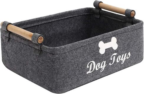 Geyecete Dog Toys Storage Bins - with Wooden Handle,Decorative Basket Rectangular Soft Felt Storage Bin Organizer Basket Pet Supplies Storage Basket/Bin Kids Toy Chest Storage Trunk(Dog-Grey) in Saudi Arabia