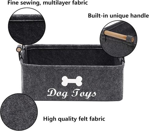 Geyecete Dog Toys Storage Bins - with Wooden Handle,Decorative Basket Rectangular Soft Felt Storage Bin Organizer Basket Pet Supplies Storage Basket/Bin Kids Toy Chest Storage Trunk(Dog-Grey) in Saudi Arabia