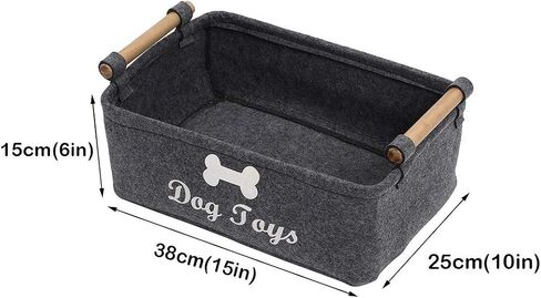 Geyecete Dog Toys Storage Bins - with Wooden Handle,Decorative Basket Rectangular Soft Felt Storage Bin Organizer Basket Pet Supplies Storage Basket/Bin Kids Toy Chest Storage Trunk(Dog-Grey) in Saudi Arabia