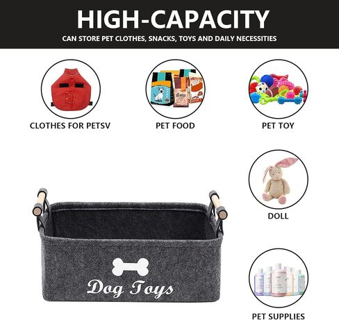 Geyecete Dog Toys Storage Bins - with Wooden Handle,Decorative Basket Rectangular Soft Felt Storage Bin Organizer Basket Pet Supplies Storage Basket/Bin Kids Toy Chest Storage Trunk(Dog-Grey) in Saudi Arabia