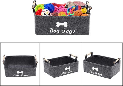 Geyecete Dog Toys Storage Bins - with Wooden Handle,Decorative Basket Rectangular Soft Felt Storage Bin Organizer Basket Pet Supplies Storage Basket/Bin Kids Toy Chest Storage Trunk(Dog-Grey) in Saudi Arabia