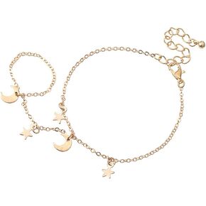 INENIMARTJ Ring Bracelet Hand Harness Chain for Women Butterfly Star Moon Pendant Pearl Chain Bracelet With Rings Boho Chain Tassel Crystal Bracelet Slave Finger Ring Hand Harness For Girls Gifts Jewelry