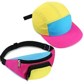 Cindeer 2 Pcs 80s 90s Neon Fanny Pack Hat for Women Neon Hat Retro Fanny Pack for 80s 90s Party Outfit Holiday Festival