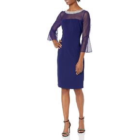 Alex Evenings Women's Short Shift Dress with Embellished Illusion Detail