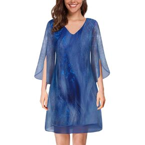 SeSe Code Womens Ruffle 3/4 Sleeve Stretchy Mesh Dress Wedding Guest Dresses in Kuwait