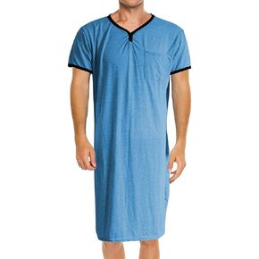 Fashion Store Mens Nightgown Henley Night Shirt for Sleeping Short Sleeve Nightgown Big and Tall, Loose Kaftan Sleepwear