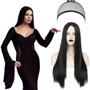 Neragron شعر مستعار طويل أسود مستقيم للنساء، 27 بوصة شعر مستعار مستقيم للجزء الأوسط من شعر مستعار لزي الهالوين، شعر مستعار أسود طويل طبيعي للاستخدام اليومي في حفلات الهالوين in Kuwait