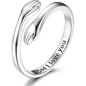 حلقات عناق من الفضة الإسترلينية من كاسيكا للنساء قابلة للتعديل معانقة الأيدي وعد خواتم مجوهرات هدايا عيد ميلاد الأم للبنات والأم والأخت والأصدقاء والأزواج in Kuwait