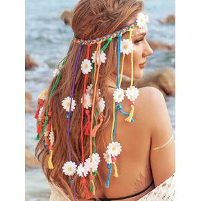 DRESBE Flower Headband Colorful Tassel Headbands Hawaii Beach Hairbands Hippie Rave Hair Accessories for Women (Daisy)