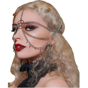 L'VOW أغطية الرأس شرابات معدنية الحجاب سايبورغ الوجه سلسلة قناع روك حفلة الهذيان الزي غطاء الرأس مجوهرات للنساء والرجال in Kuwait