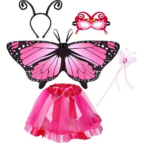 Syhood Girls Butterfly Costume Rainbow Tutu Dress Eye Covering, Antenna Headband Fairy Wand for Girls