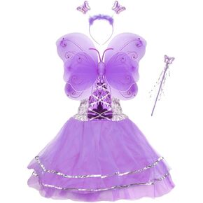 VOWOV Halloween Girls Dress Up Princess Fairy Costume Set with Dress, Wings, Wand and Headband for Children Ages 3-10 in Saudi Arabia