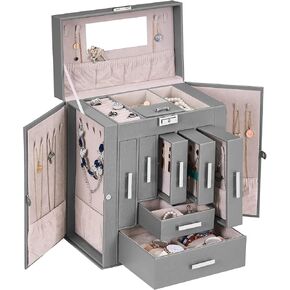 ANWBROAD Jewelry Organizer Boxes Large Jewelry Storage Box 11.02"x6.5"x13" Jewelry Boxes for Necklace Earing Watch Ring PU Leather Jewelry Holder Jewelry Box for Women UJJB019H in Kuwait