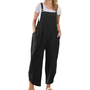 YESNO Women Cotton Overalls Casual Loose Adjustable Straps Bib Pants Tulip Wide Leg Jumpsuits with Pockets PZJ