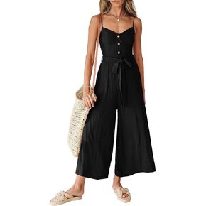 ANRABESS Jumpsuits for Women 2024 Summer Casual Linen Wide Leg V Neck Beach Rompers Dressy Spaghetti Strap Overalls
