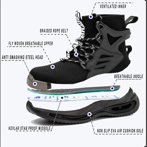 Nutropa Steel Toe Boots for Men, Lightweight Safety Work Shoes, Comfortable Breathable Composite Toe Boots Slip-Resistant Indestructible Shoes in Saudi Arabia