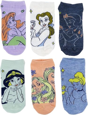 Disney Womens Princess No Show Ankle Socks 6 Pair Pack Shoe Sizes 4-10 in Saudi Arabia