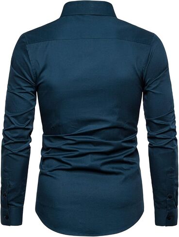 LOCALMODE Men's Slim Fit Cotton Business Shirt Solid Long Sleeve Button Down Dress Shirts in Kuwait