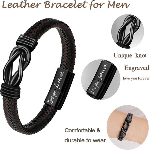 Mens Braided Leather Bracelet Gifts for Men Husband Boyfriend Dad Son Grandson Brother Birthday Fathers Day Anniversary Christmas Valentine's Day Men Jewelry Inspirational Wristband 7.5/8.5/9 Inches in Kuwait