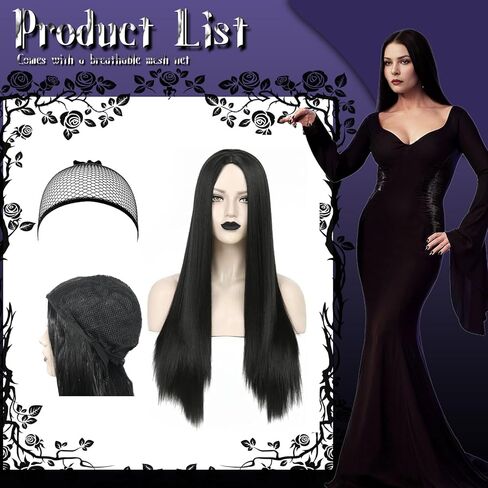 Neragron شعر مستعار طويل أسود مستقيم للنساء، 27 بوصة شعر مستعار مستقيم للجزء الأوسط من شعر مستعار لزي الهالوين، شعر مستعار أسود طويل طبيعي للاستخدام اليومي في حفلات الهالوين in Kuwait