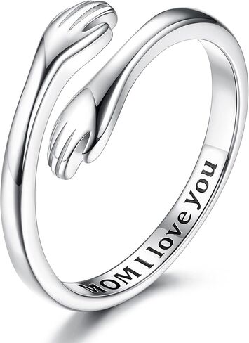 حلقات عناق من الفضة الإسترلينية من كاسيكا للنساء قابلة للتعديل معانقة الأيدي وعد خواتم مجوهرات هدايا عيد ميلاد الأم للبنات والأم والأخت والأصدقاء والأزواج in Kuwait