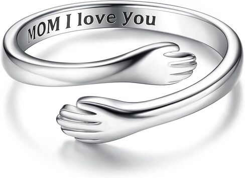 حلقات عناق من الفضة الإسترلينية من كاسيكا للنساء قابلة للتعديل معانقة الأيدي وعد خواتم مجوهرات هدايا عيد ميلاد الأم للبنات والأم والأخت والأصدقاء والأزواج in Kuwait