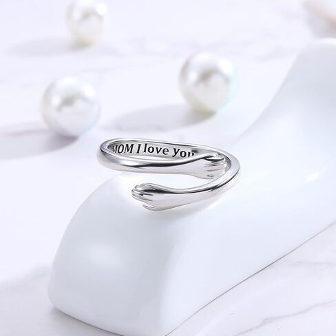 حلقات عناق من الفضة الإسترلينية من كاسيكا للنساء قابلة للتعديل معانقة الأيدي وعد خواتم مجوهرات هدايا عيد ميلاد الأم للبنات والأم والأخت والأصدقاء والأزواج in Kuwait