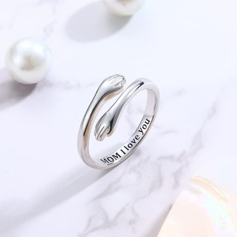 حلقات عناق من الفضة الإسترلينية من كاسيكا للنساء قابلة للتعديل معانقة الأيدي وعد خواتم مجوهرات هدايا عيد ميلاد الأم للبنات والأم والأخت والأصدقاء والأزواج in Kuwait