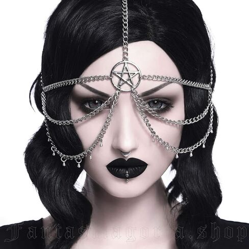 L'VOW أغطية الرأس شرابات معدنية الحجاب سايبورغ الوجه سلسلة قناع روك حفلة الهذيان الزي غطاء الرأس مجوهرات للنساء والرجال in Kuwait