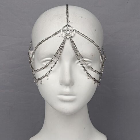 L'VOW أغطية الرأس شرابات معدنية الحجاب سايبورغ الوجه سلسلة قناع روك حفلة الهذيان الزي غطاء الرأس مجوهرات للنساء والرجال in Kuwait