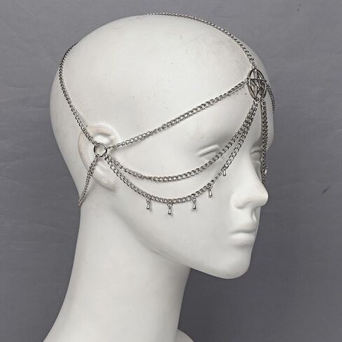 L'VOW أغطية الرأس شرابات معدنية الحجاب سايبورغ الوجه سلسلة قناع روك حفلة الهذيان الزي غطاء الرأس مجوهرات للنساء والرجال in Kuwait