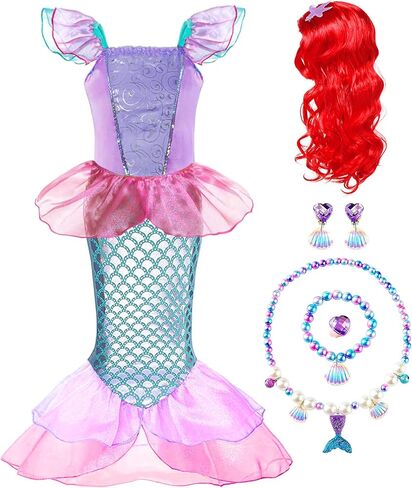 زي حورية البحر الأميرة RuuYiicoco للفتيات للحفلات مع مجوهرات تاج الشعر المستعار (5T، أرجواني) in Kuwait