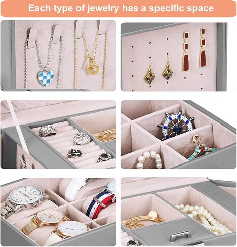ANWBROAD Jewelry Organizer Boxes Large Jewelry Storage Box 11.02"x6.5"x13" Jewelry Boxes for Necklace Earing Watch Ring PU Leather Jewelry Holder Jewelry Box for Women UJJB019H in Kuwait