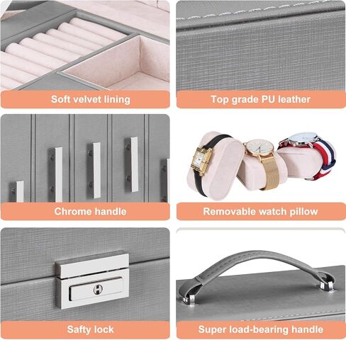 ANWBROAD Jewelry Organizer Boxes Large Jewelry Storage Box 11.02"x6.5"x13" Jewelry Boxes for Necklace Earing Watch Ring PU Leather Jewelry Holder Jewelry Box for Women UJJB019H in Kuwait